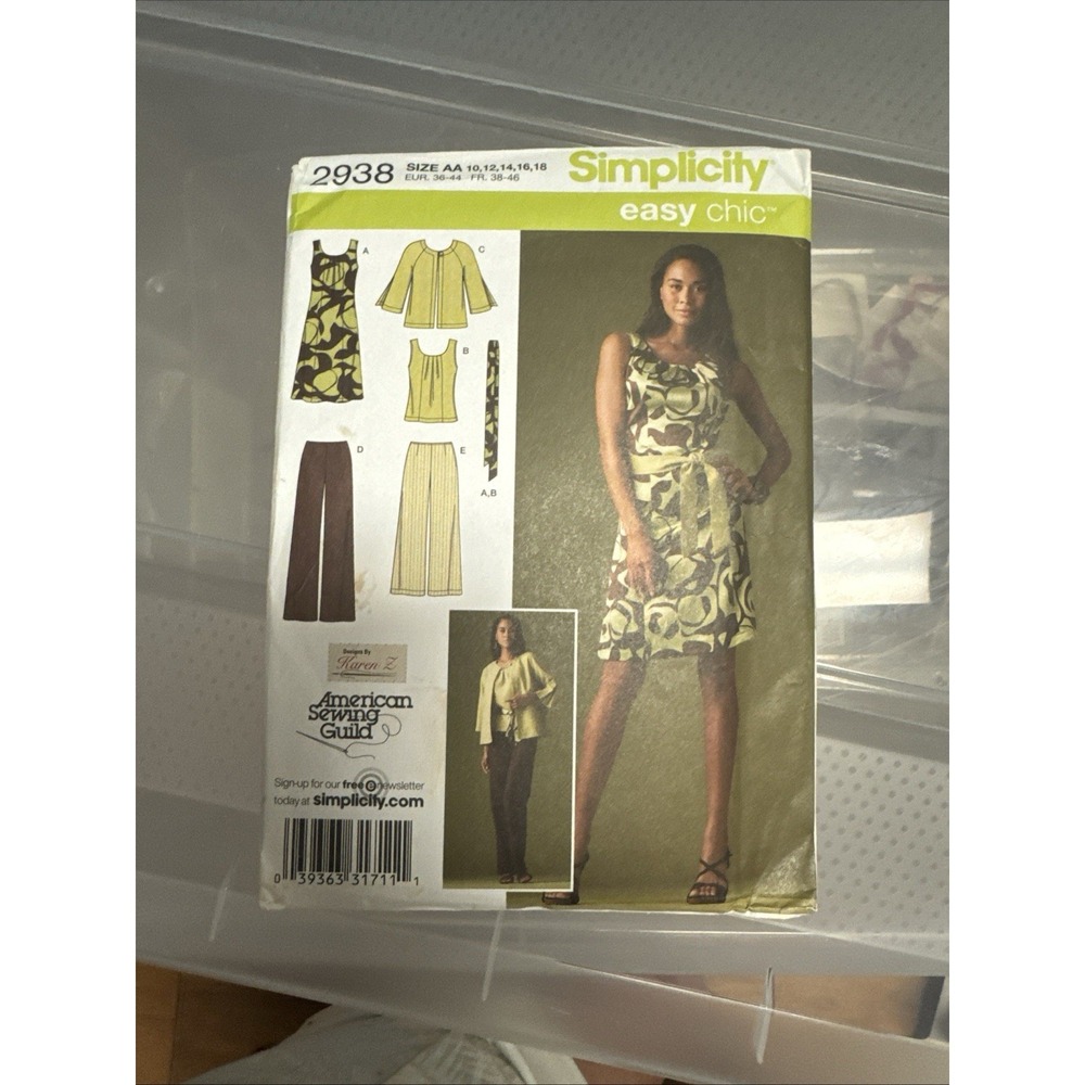 Simplicity 2938 Sewing Pattern Womens Dress Jacket Top Pants Size 10-18 Uncut FF